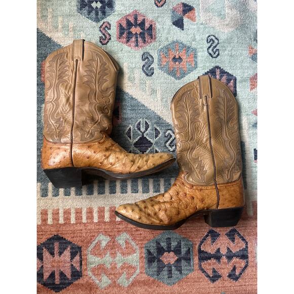Vintage Justin 8931 Full Quill Ostrich Cowboy Boots – Tan Size 10D 1990s